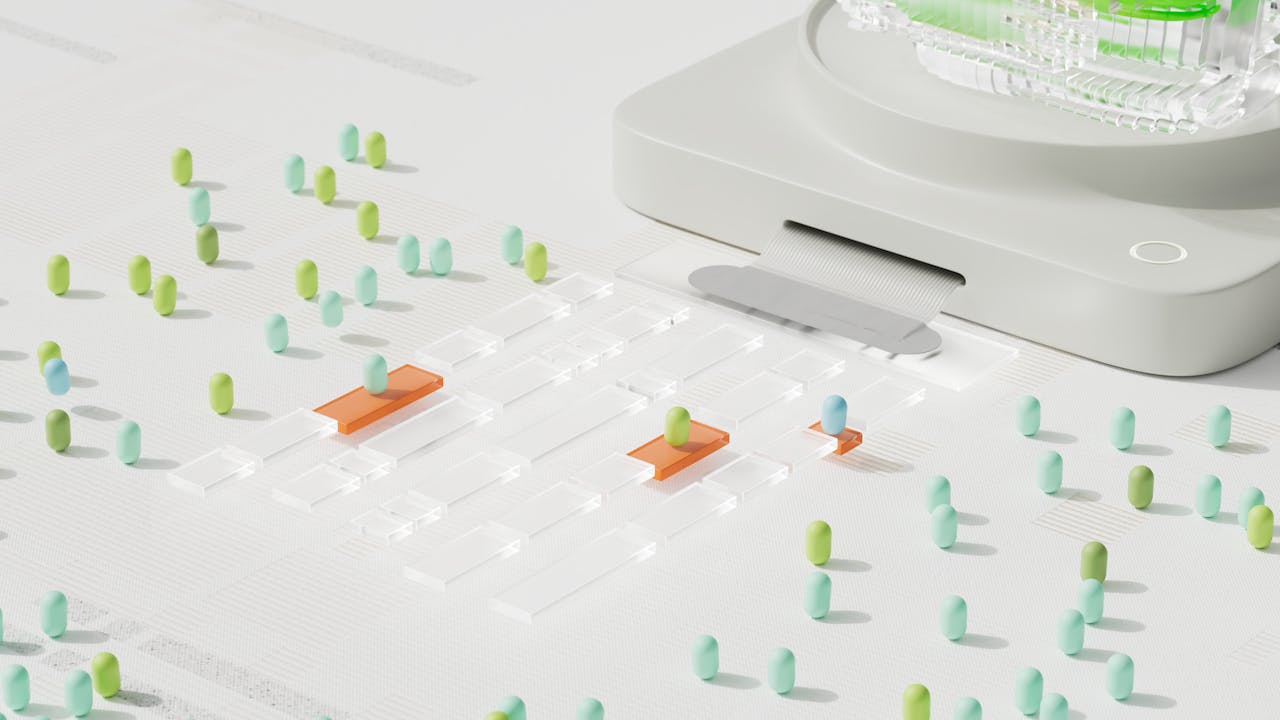 Abstract digital visualization of AI, featuring colorful 3D elements and modern design.